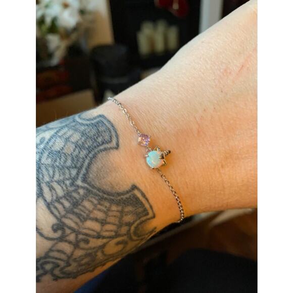 Opal Unicorn Bracelet Sterling Silver Lobster Claw Cubic Zirconia unicorn - Picture 3 of 4